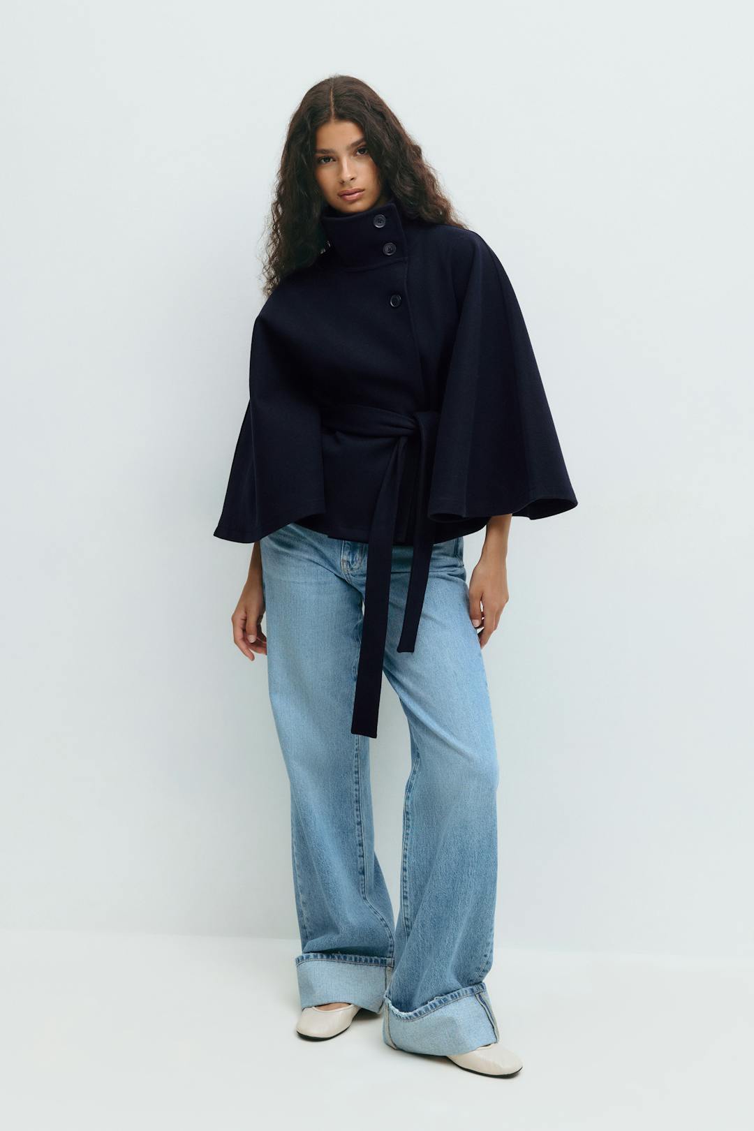 Belt cape jacket - Blue