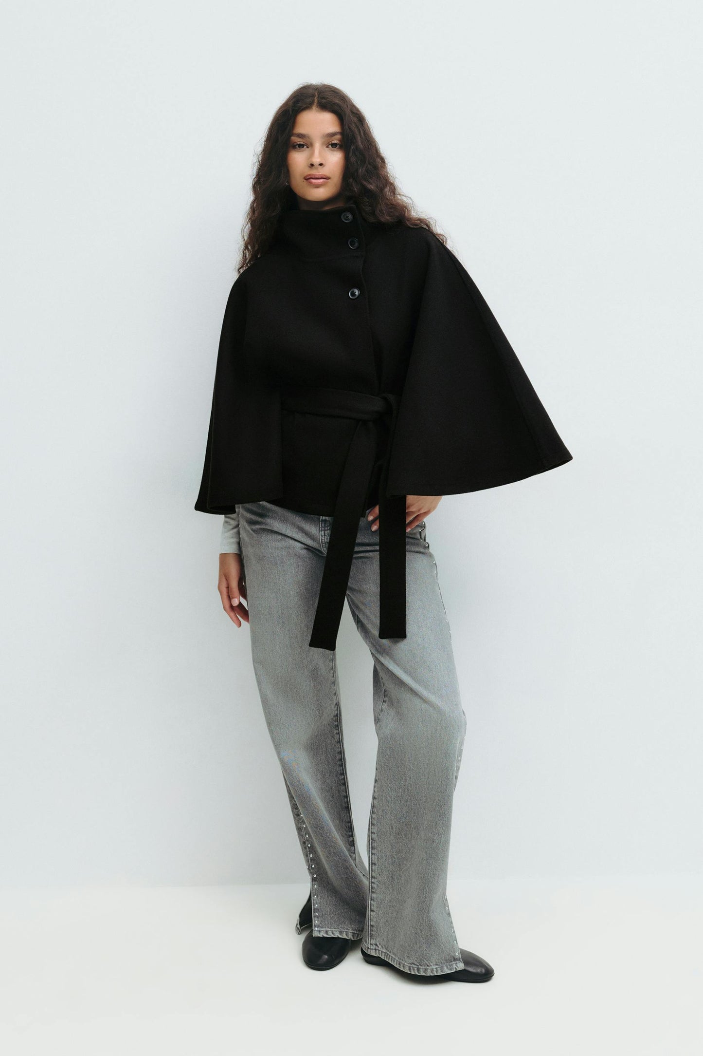 Belt cape jacket - Black