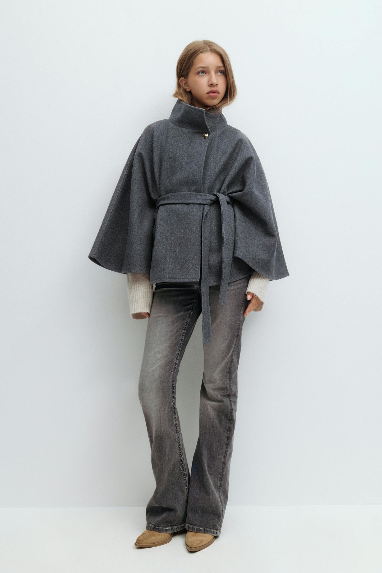 Y belted cape - Grey