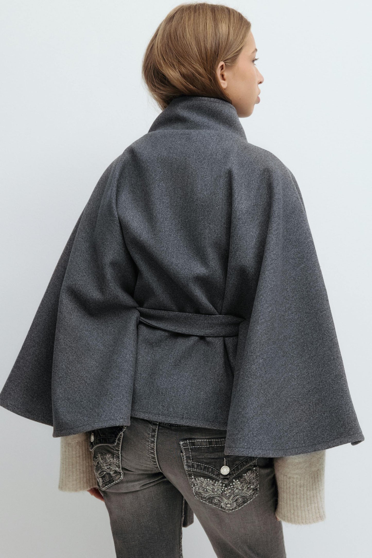 Y belted cape - Grey