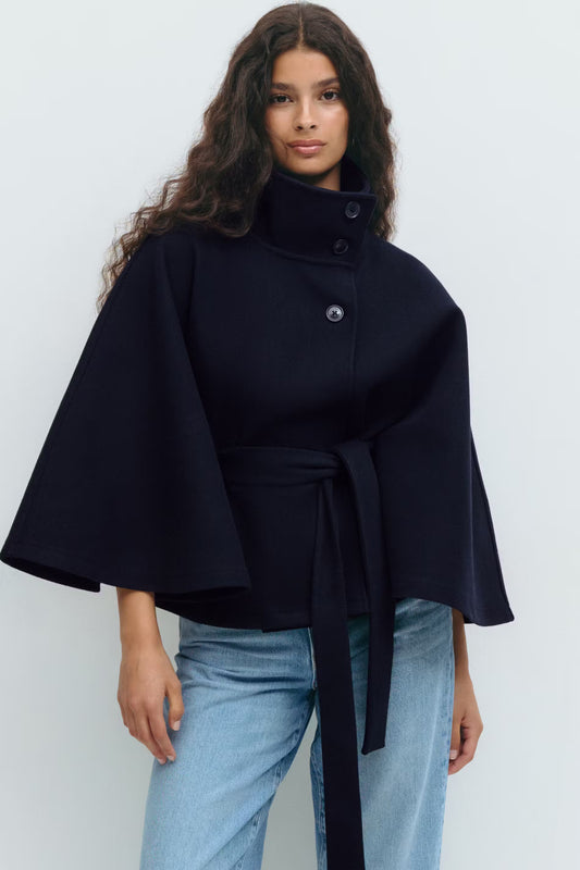 Belt cape jacket - Blue