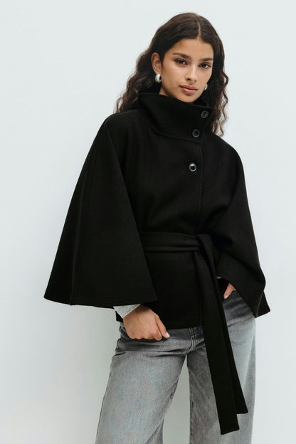 Belt cape jacket - Black