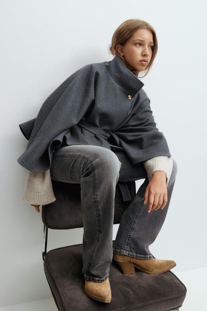Y belted cape - Grey