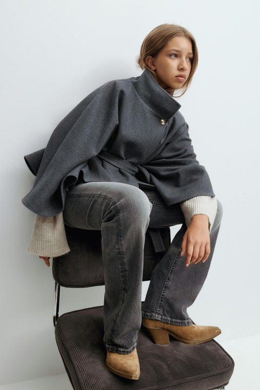 Y belted cape - Grey