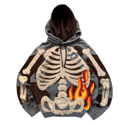 Hollow flame skeleton Hoodie